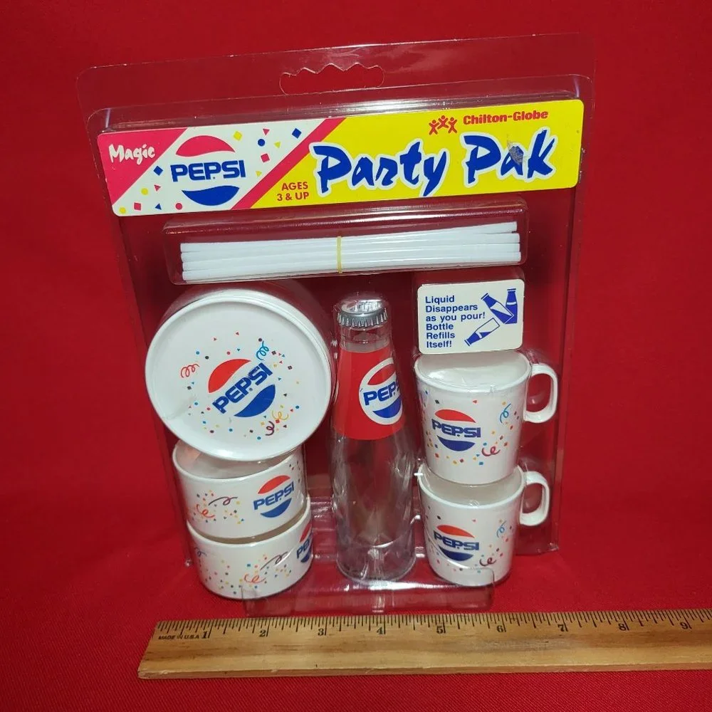 Vintage Chilton Toys Magic PEPSI Party Pack Bottle Cups Bowls Straws Plates NIP